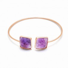 Natural Amethyst Square Gemstone Bezel Bracelet 